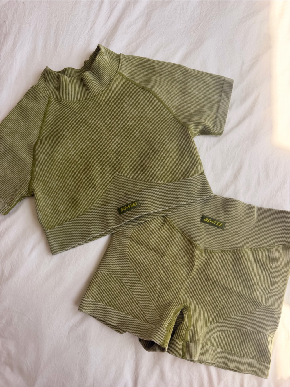 Bo+Tee Olive Green Ribbed Crop Top & Shorts Set